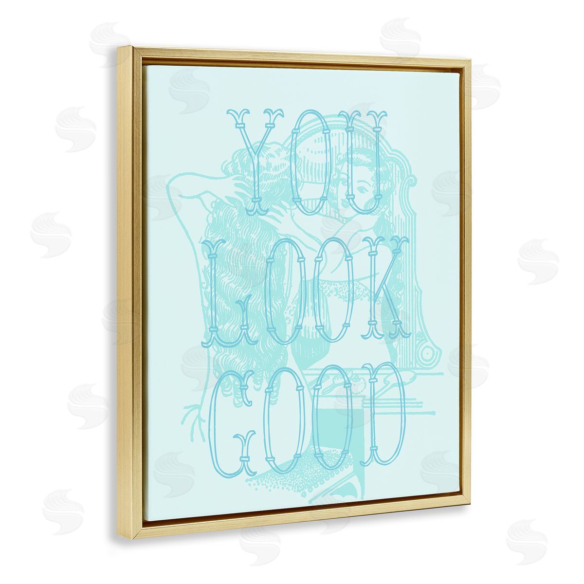 Stupell Studio You Look Good Girl in Mirror Gold Floating Frame Canvas Wall Art Print
