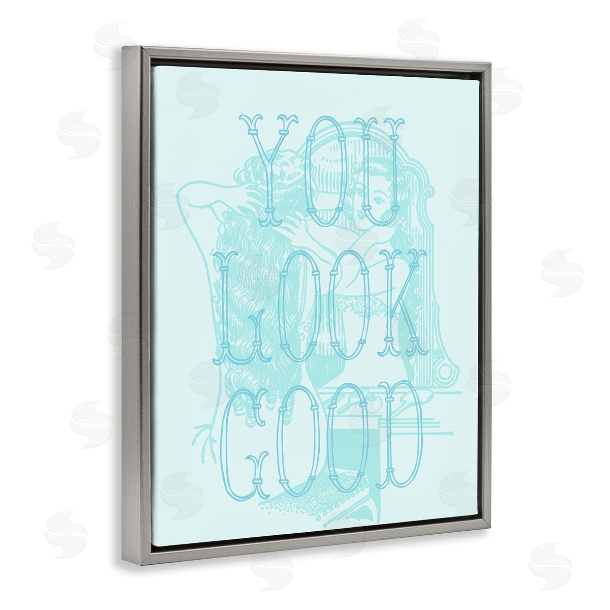 Stupell Studio You Look Good Girl in Mirror Gray Floating Frame Canvas Wall Art Print