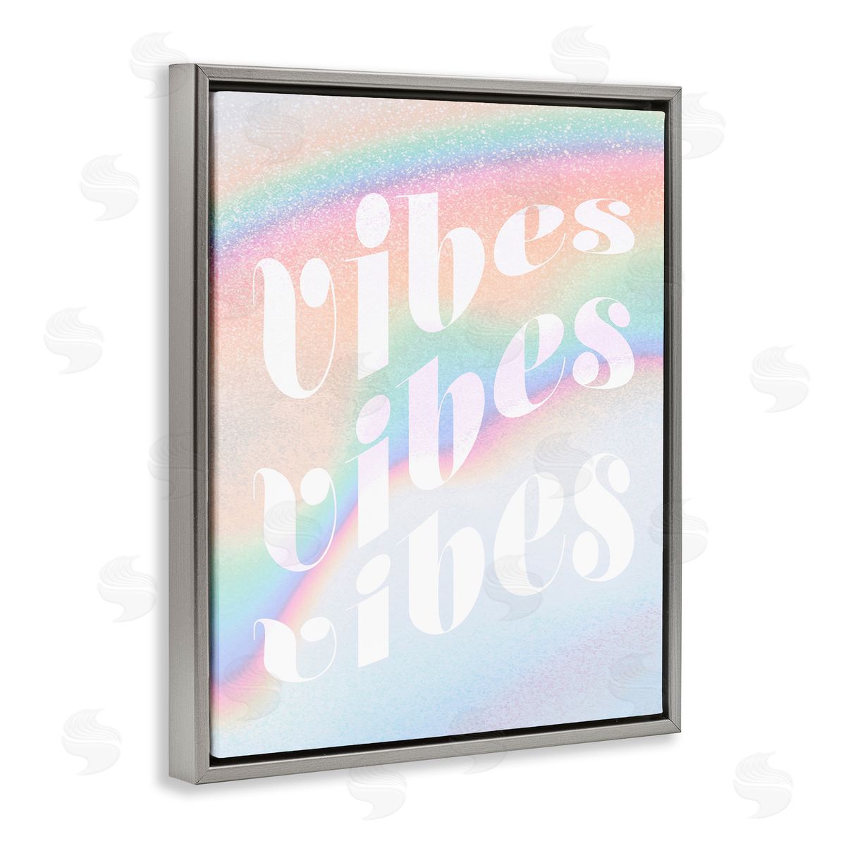 Stupell Studio Vibes over Glam Rainbow Gray Floating Frame Canvas Wall Art Print