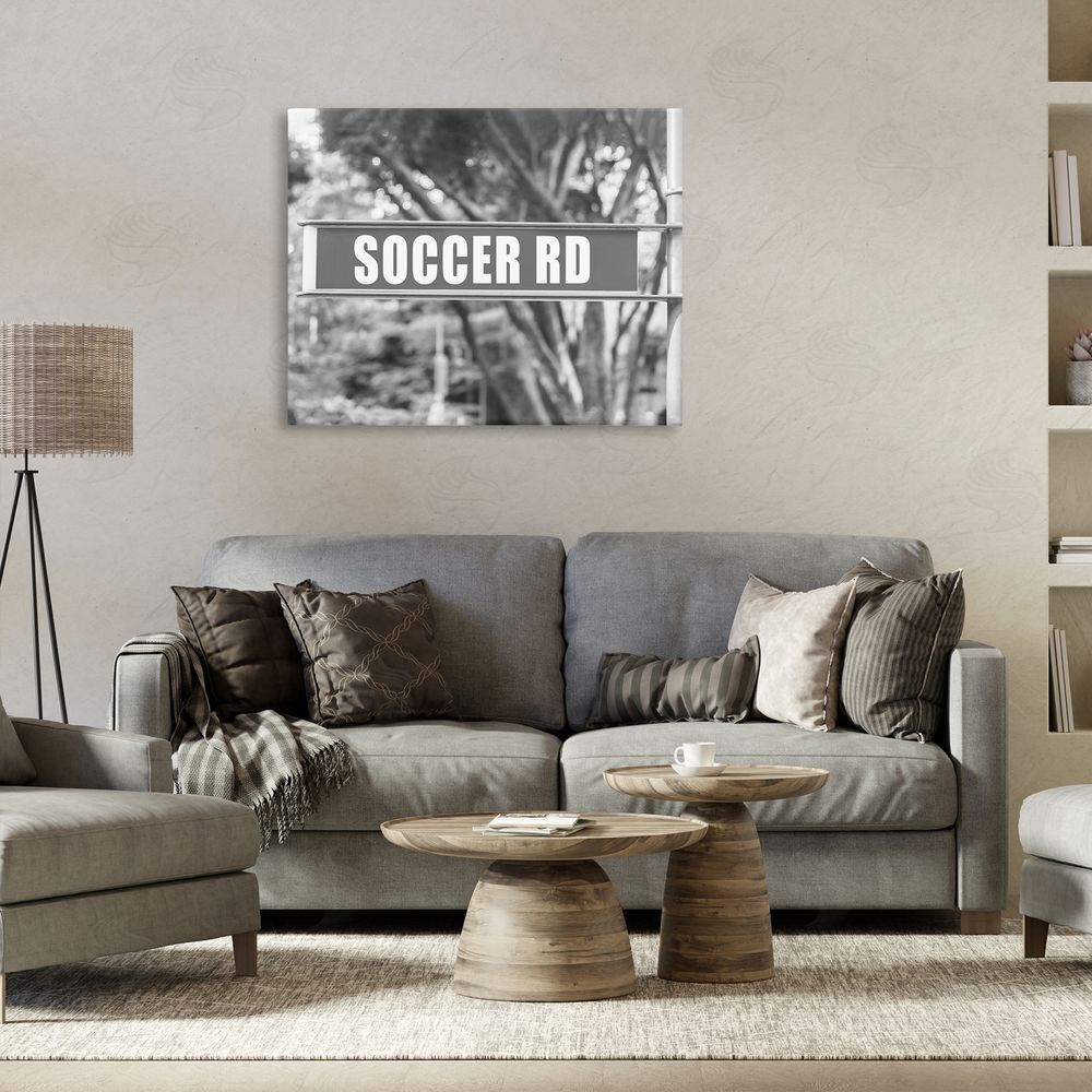 Stupell Studio Soccer Road Sign Canvas Wall Art Print in Room