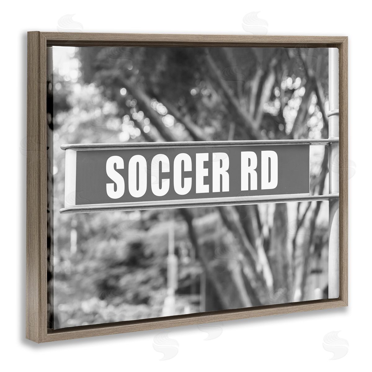 Stupell Studio Soccer Road Sign Brown Floating Frame Canvas Wall Art Print