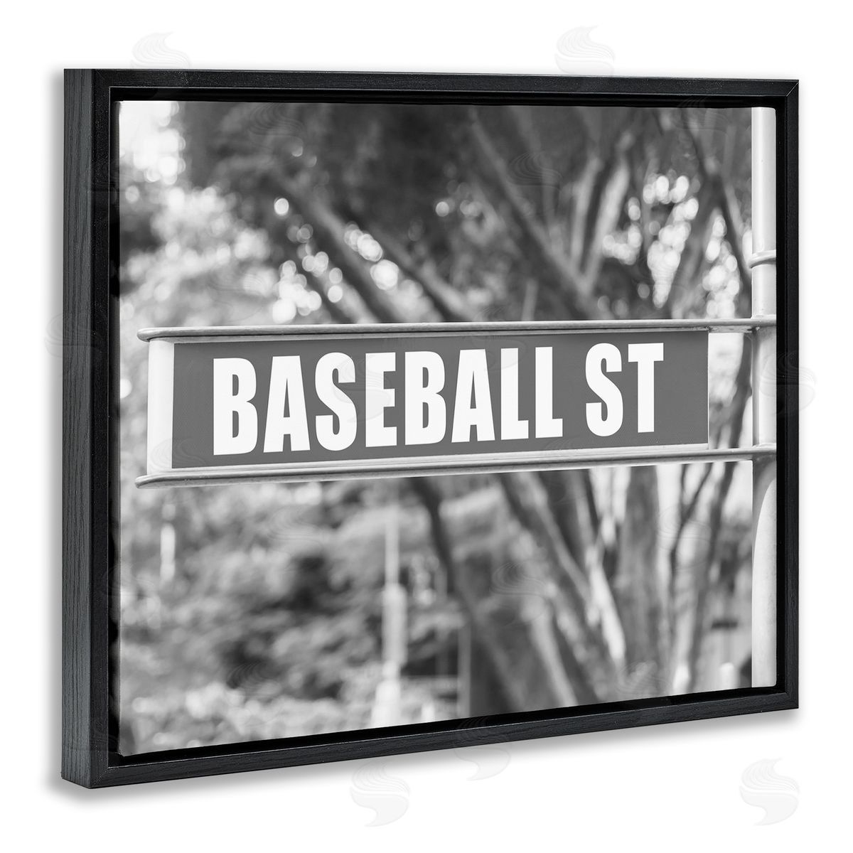 Stupell Studio Baseball Street Sign Black Floating Frame Canvas Wall Art Print