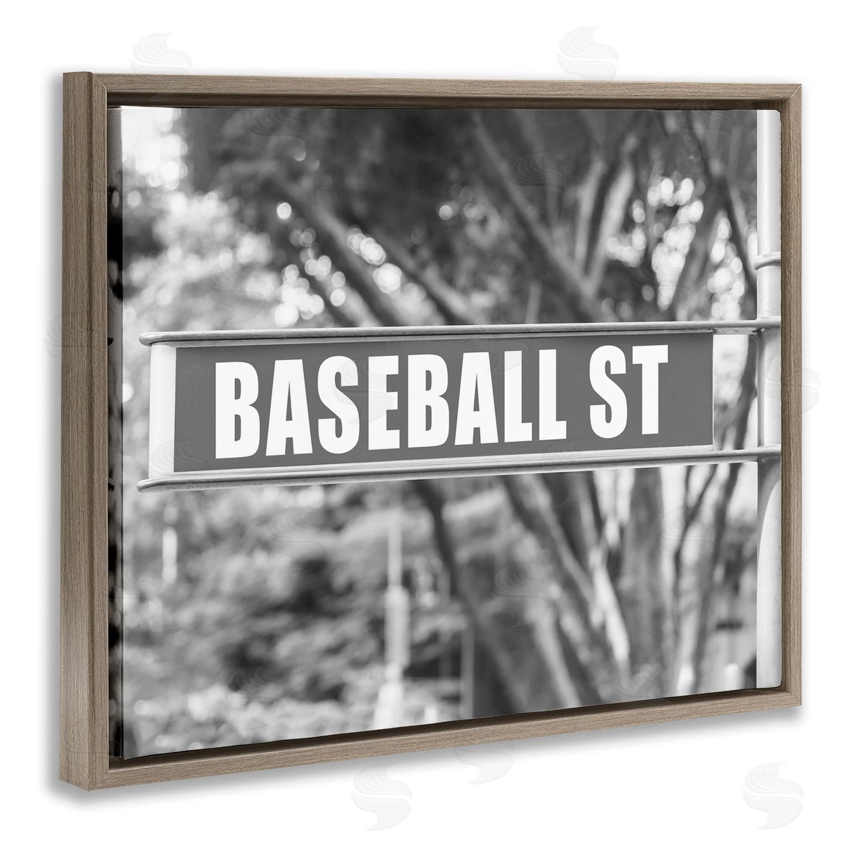 Stupell Studio Baseball Street Sign Brown Floating Frame Canvas Wall Art Print