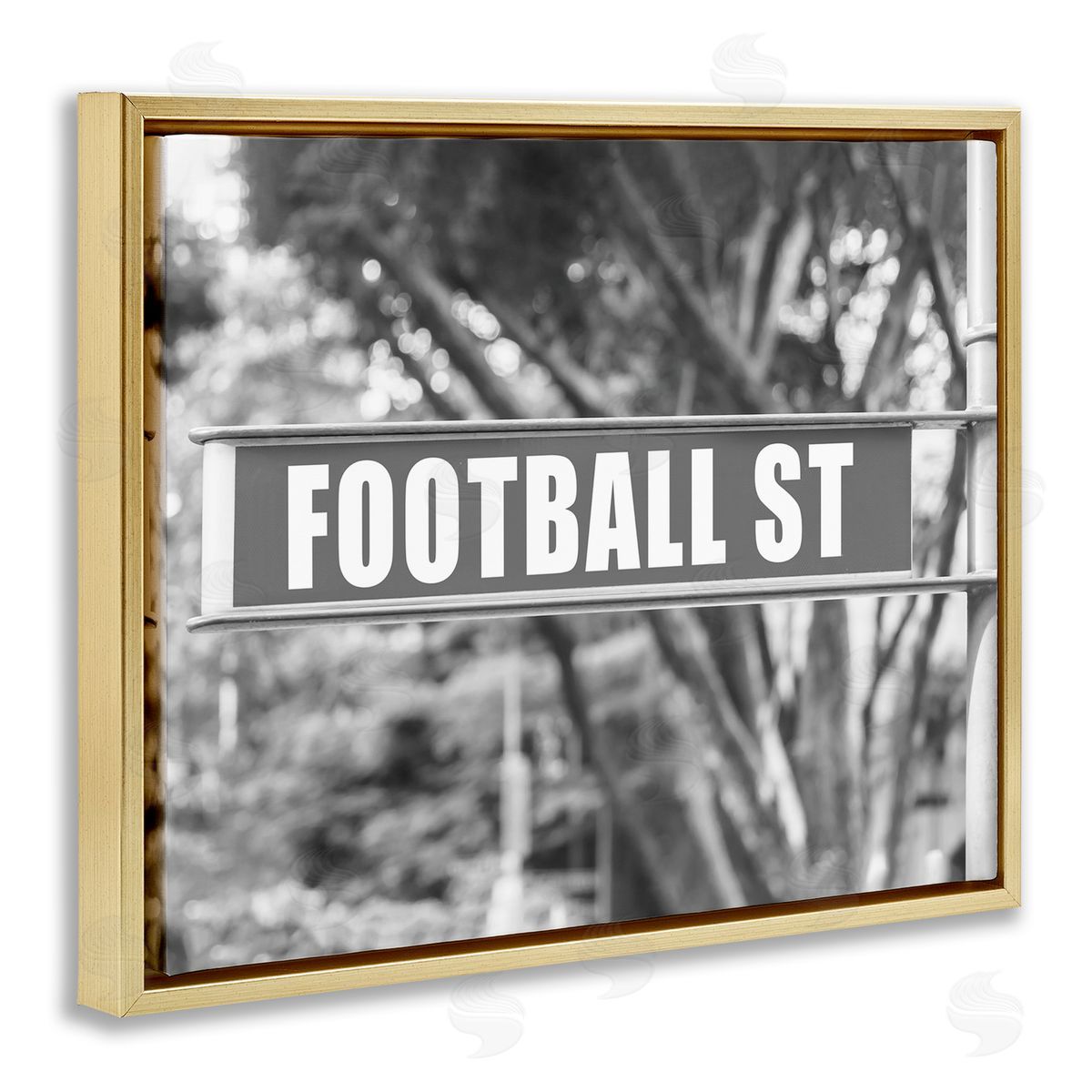 Stupell Studio Football Street Sign Gold Floating Frame Canvas Wall Art Print