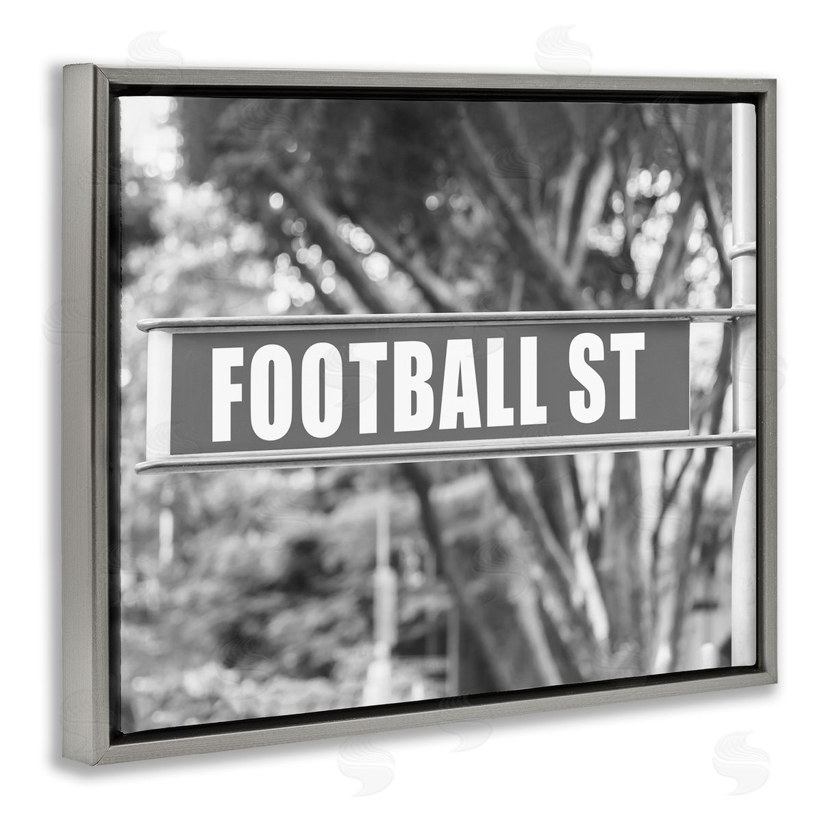 Stupell Studio Football Street Sign Gray Floating Frame Canvas Wall Art Print
