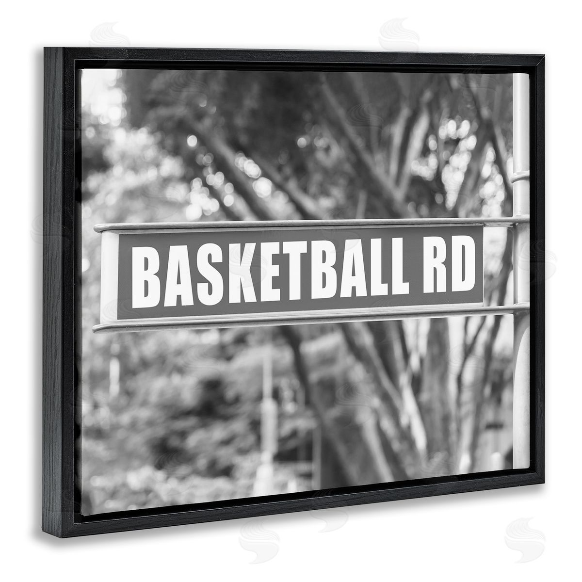 Stupell Studio Basketball Road Sign Black Floating Frame Canvas Wall Art Print