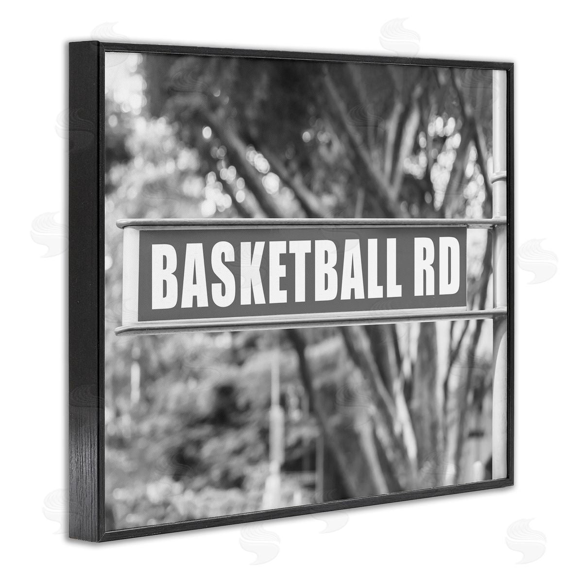 Stupell Studio Basketball Road Sign Black Framed Giclee Wall Art Print