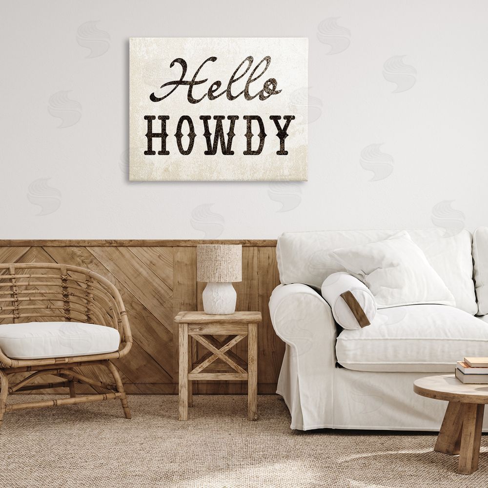Stupell Studio Western Hellow Howdy Canvas Wall Art Print in Room