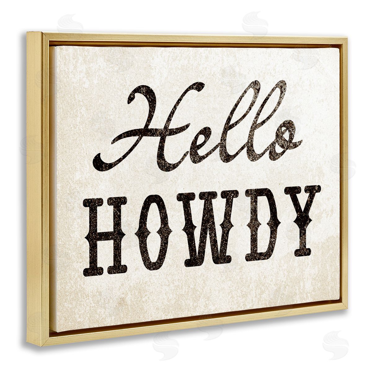 Stupell Studio Western Hellow Howdy Gold Floating Frame Canvas Wall Art Print