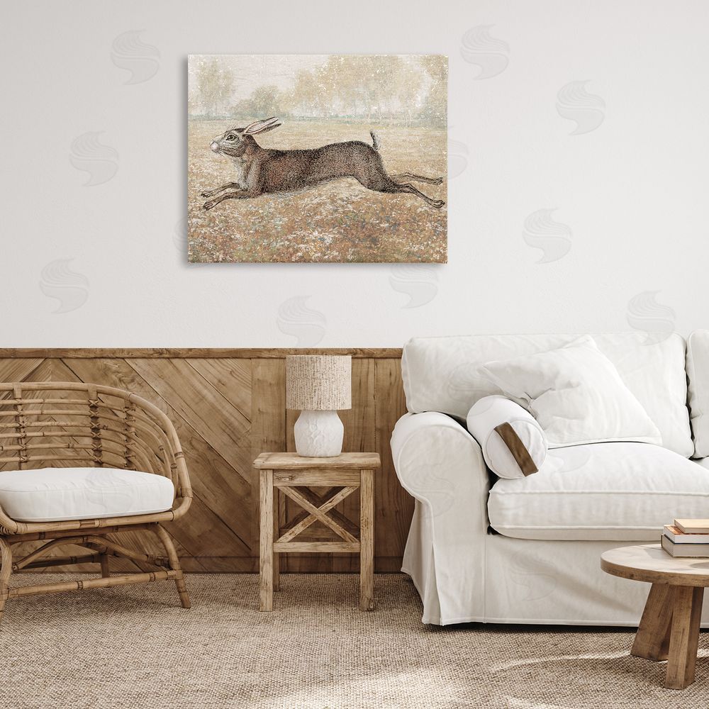 Stupell Studio Traditional Jumping Hare Canvas Wall Art Print in Room