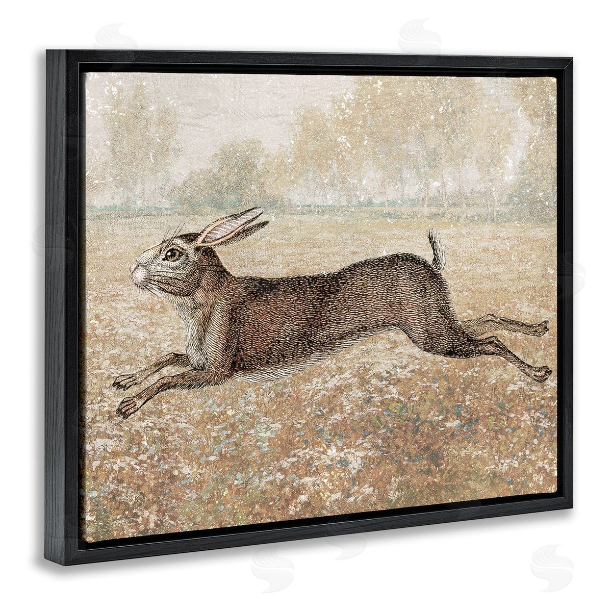 Stupell Studio Traditional Jumping Hare Black Floating Frame Canvas Wall Art Print