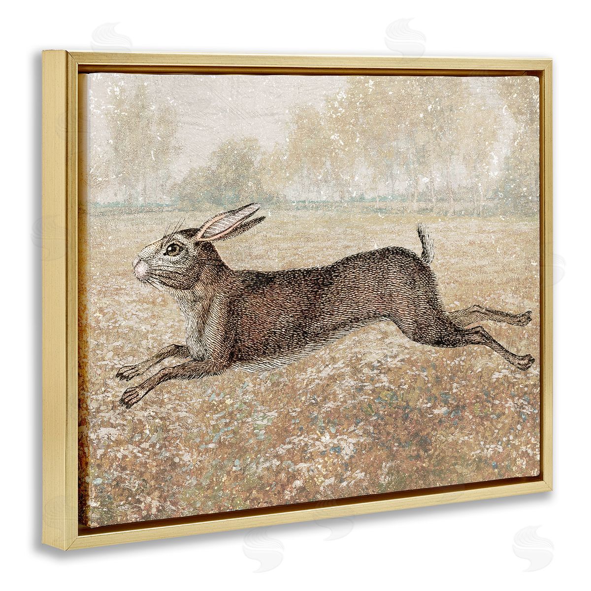 Stupell Studio Traditional Jumping Hare Gold Floating Frame Canvas Wall Art Print