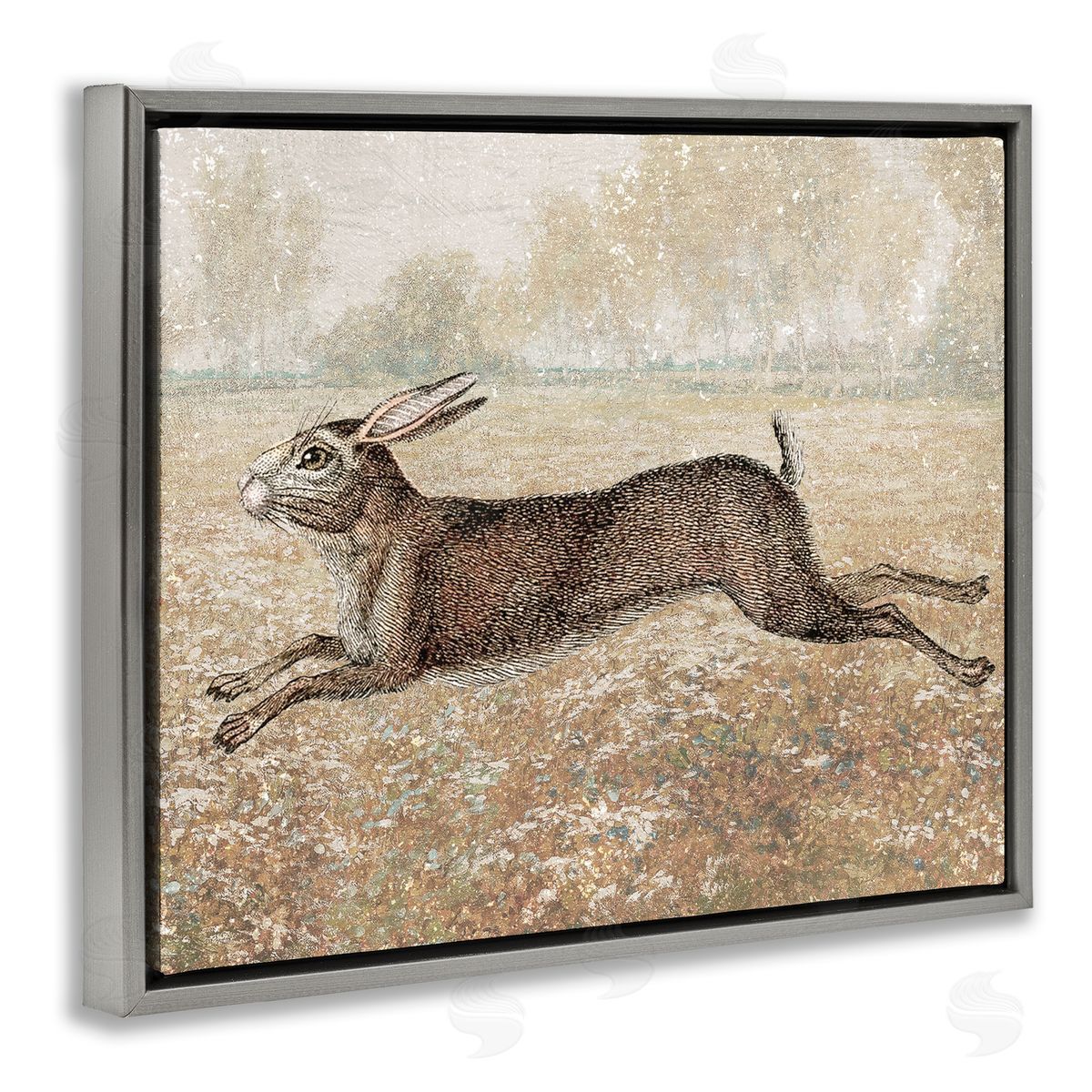 Stupell Studio Traditional Jumping Hare Gray Floating Frame Canvas Wall Art Print