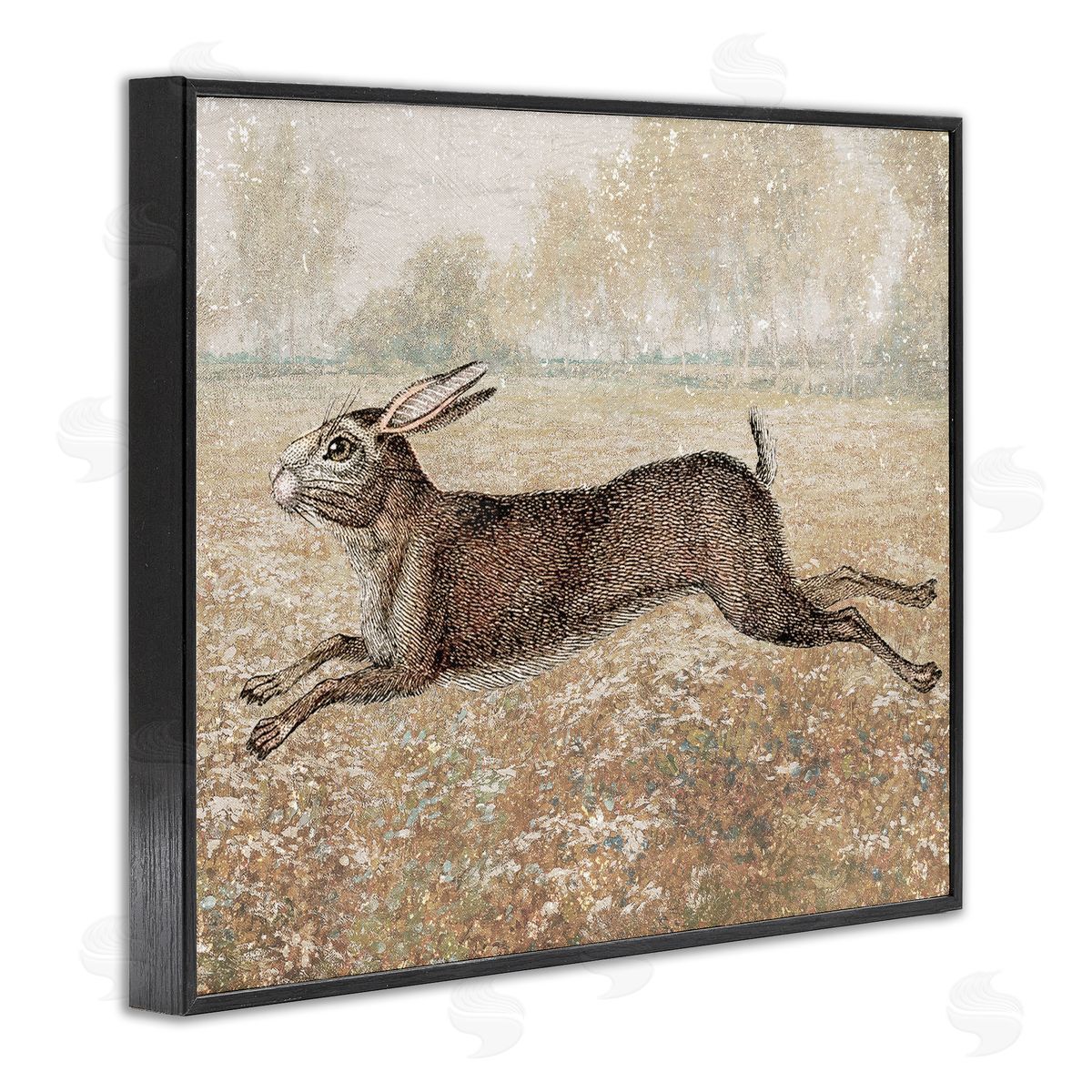 Stupell Studio Traditional Jumping Hare Black Framed Giclee Wall Art Print