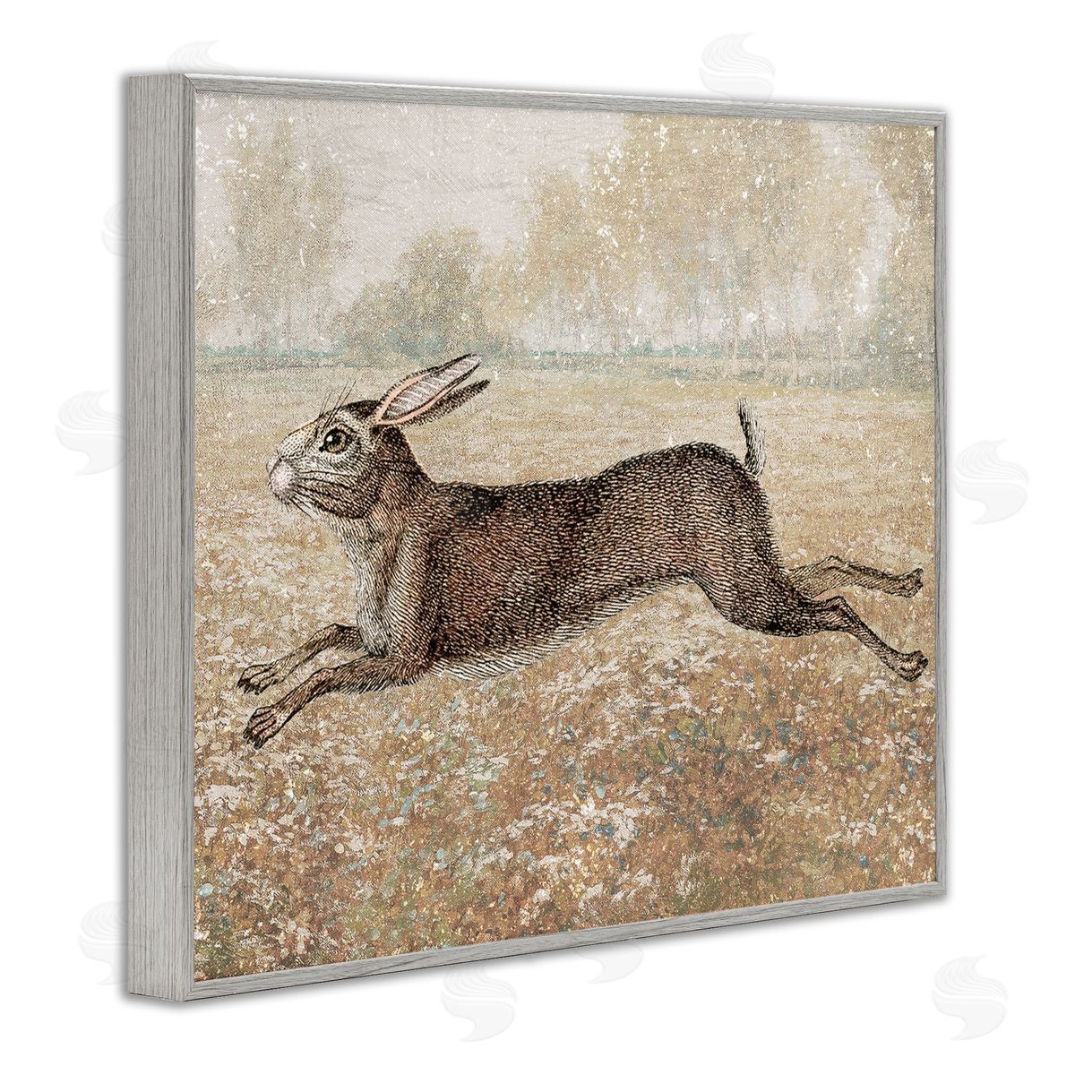 Stupell Studio Traditional Jumping Hare Gray Framed Giclee Wall Art Print