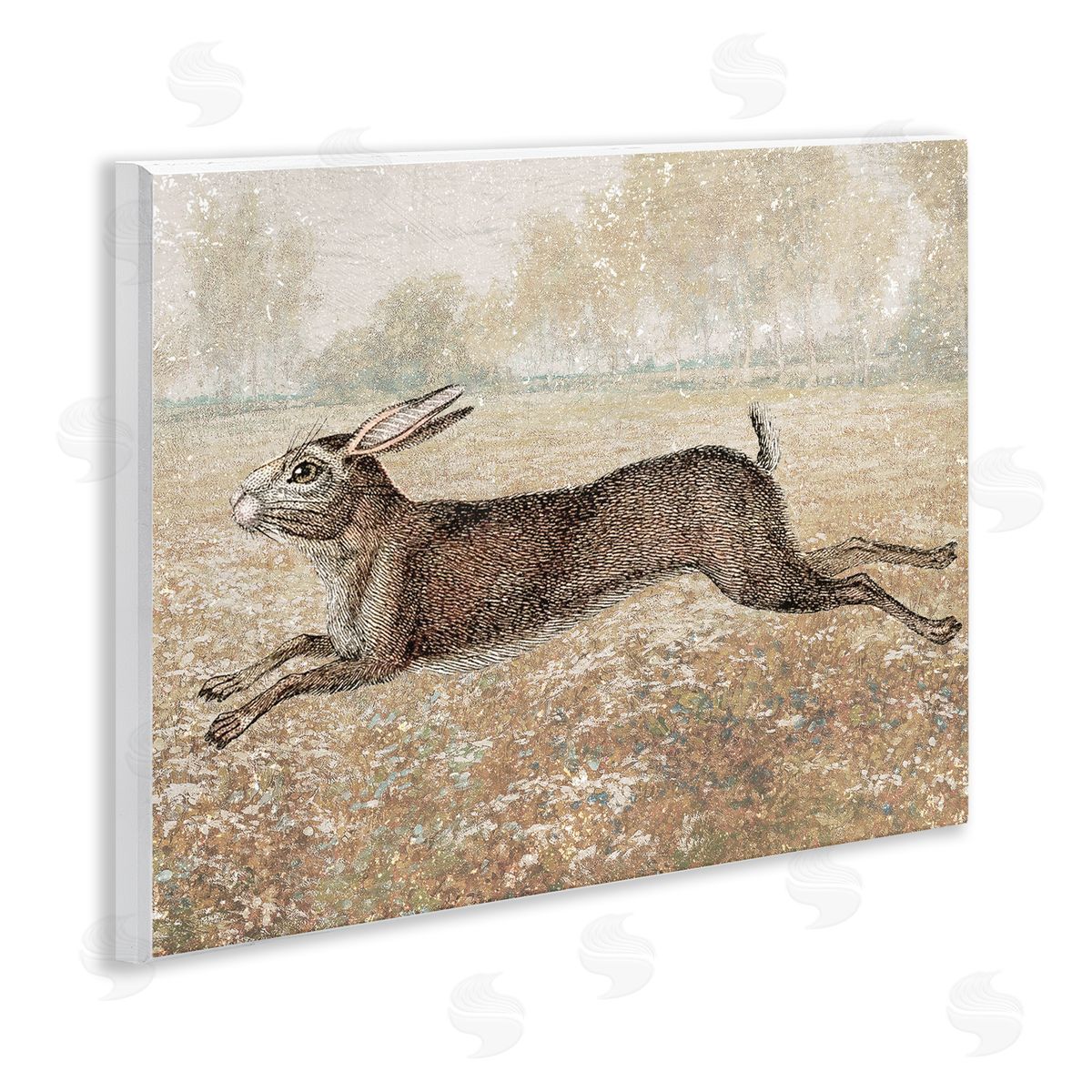 Stupell Studio Traditional Jumping Hare Wooden Wall Plaque Art Print