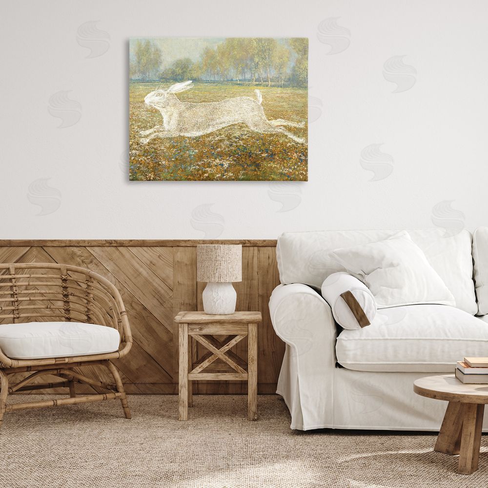 Stupell Studio Impressionist Jumping Hare Canvas Wall Art Print in Room