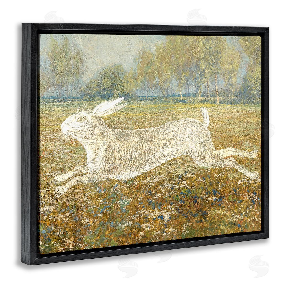 Stupell Studio Impressionist Jumping Hare Black Floating Frame Canvas Wall Art Print