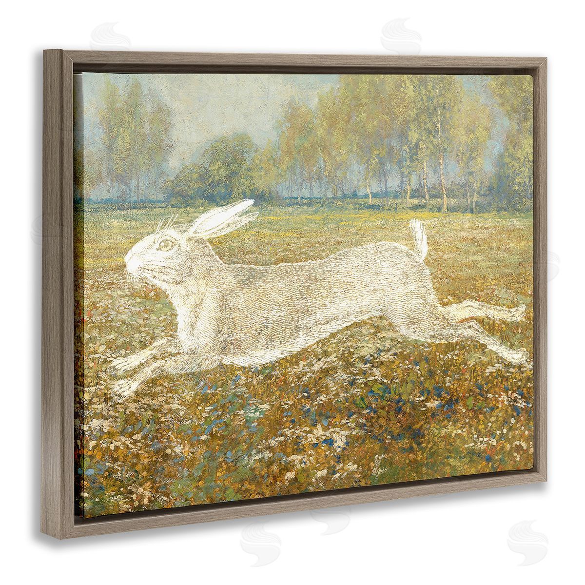 Stupell Studio Impressionist Jumping Hare Brown Floating Frame Canvas Wall Art Print