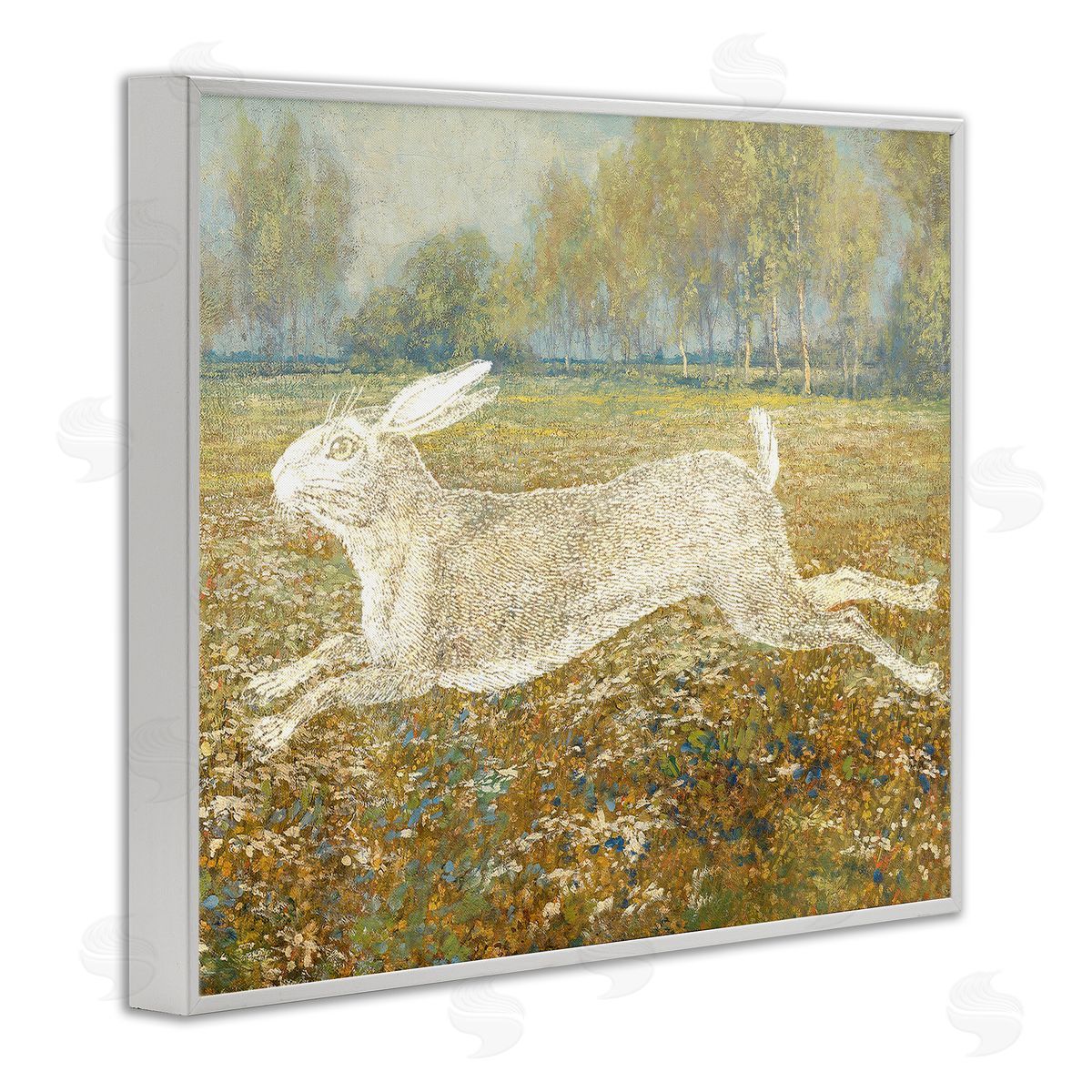 Stupell Studio Impressionist Jumping Hare White Framed Giclee Wall Art Print