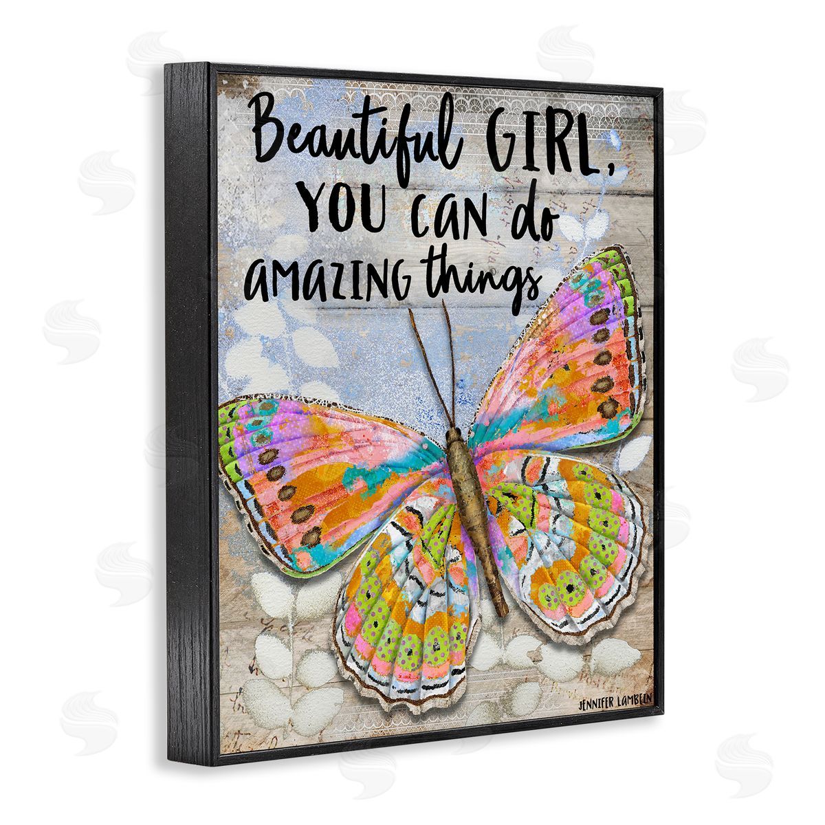 Jennifer Lambein Beautiful Girl & Butterfly Black Framed Giclee Wall Art Print