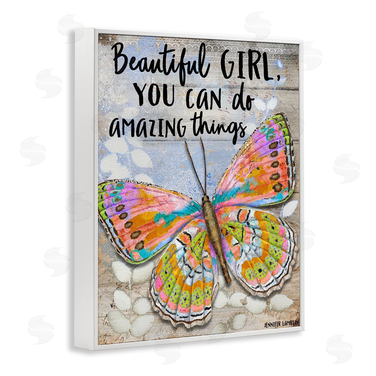 Jennifer Lambein Beautiful Girl & Butterfly White Framed Giclee Wall Art Print