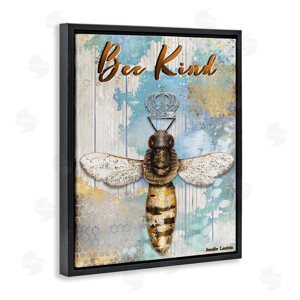Jennifer Lambein Bee Kind Rustic Glam Black Floating Frame Canvas Wall Art Print