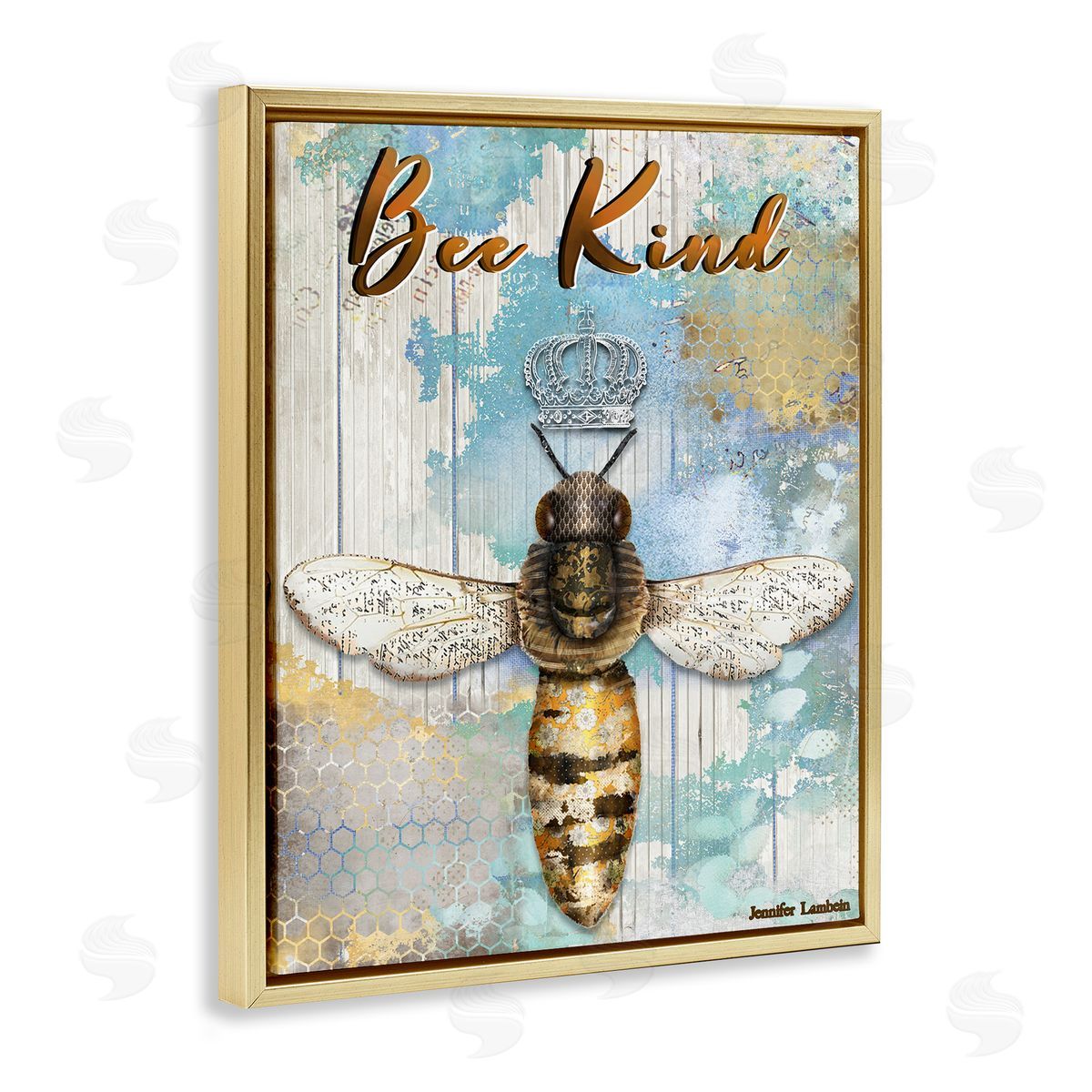 Jennifer Lambein Bee Kind Rustic Glam Gold Floating Frame Canvas Wall Art Print