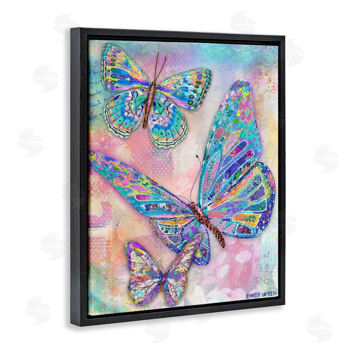 Jennifer Lambein Rustic Glam Butterflies Black Floating Frame Canvas Wall Art Print