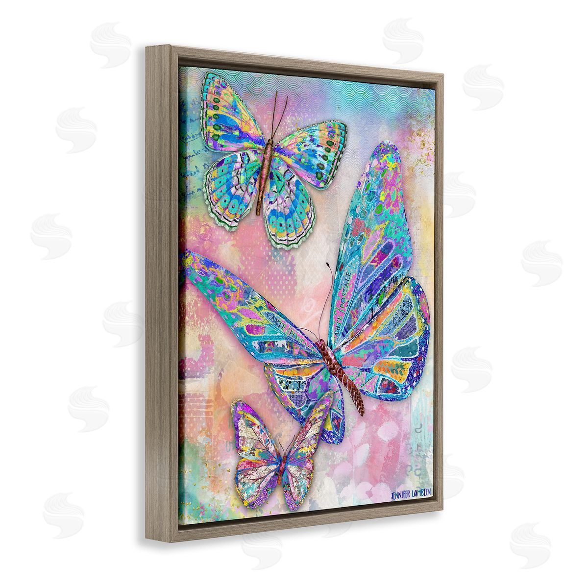 Jennifer Lambein Rustic Glam Butterflies Brown Floating Frame Canvas Wall Art Print