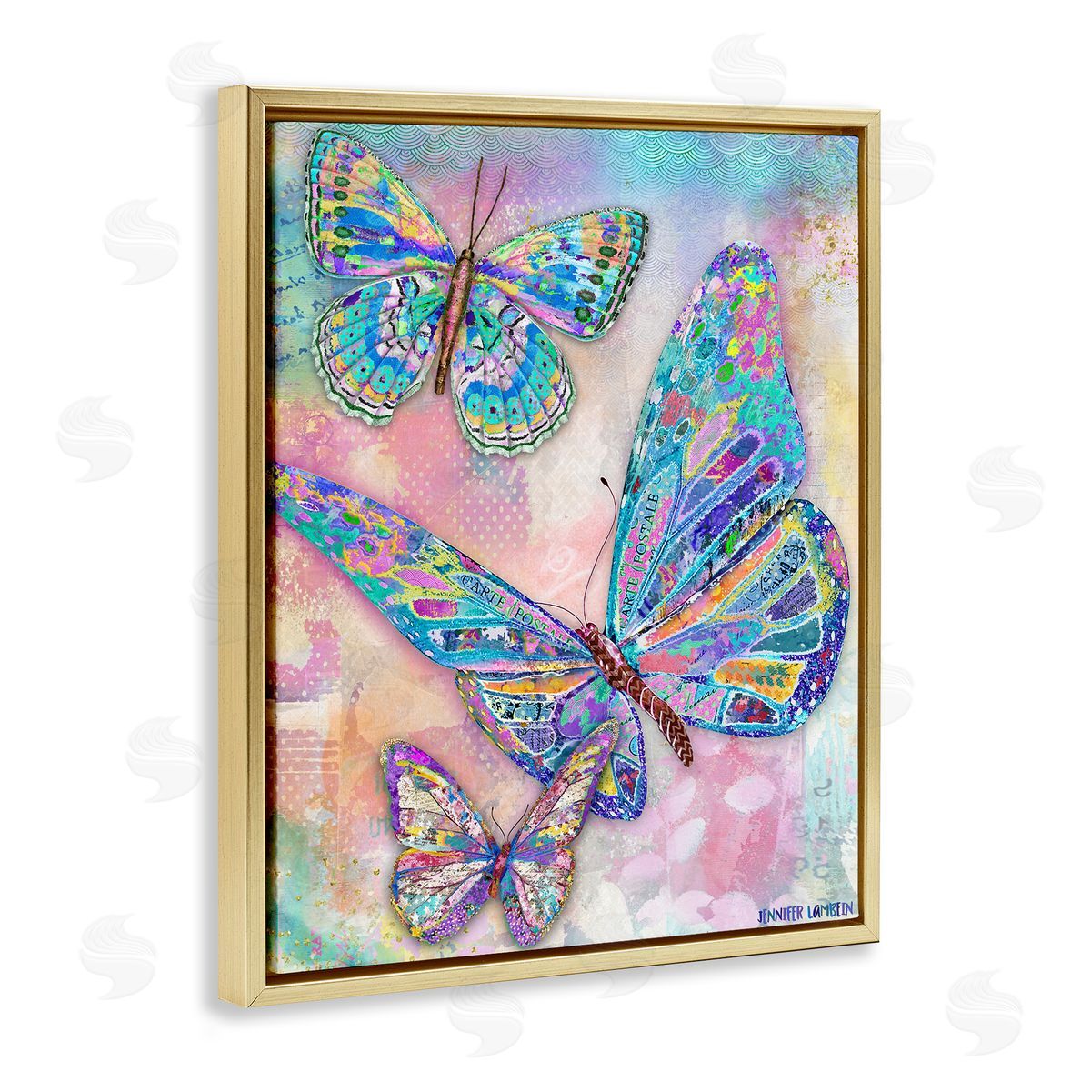 Jennifer Lambein Rustic Glam Butterflies Gold Floating Frame Canvas Wall Art Print