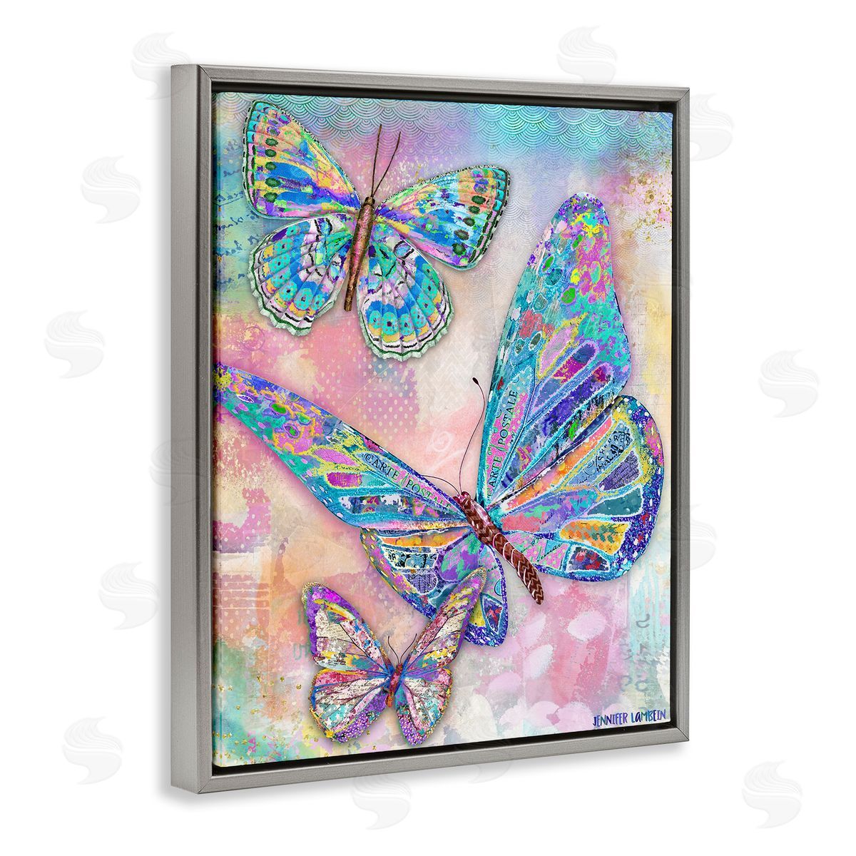 Jennifer Lambein Rustic Glam Butterflies Gray Floating Frame Canvas Wall Art Print