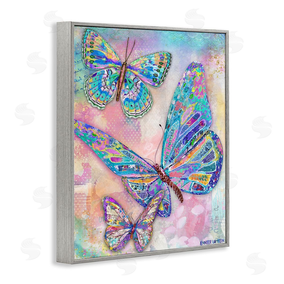 Jennifer Lambein Rustic Glam Butterflies Gray Framed Giclee Wall Art Print
