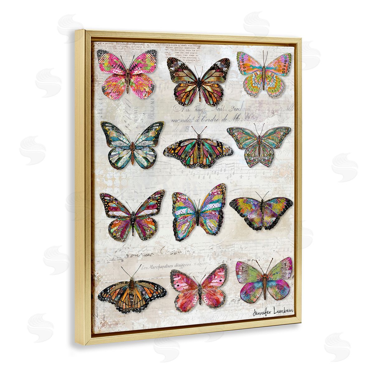 Jennifer Lambein Butterfly Love Vintage Studies Gold Floating Frame Canvas Wall Art Print