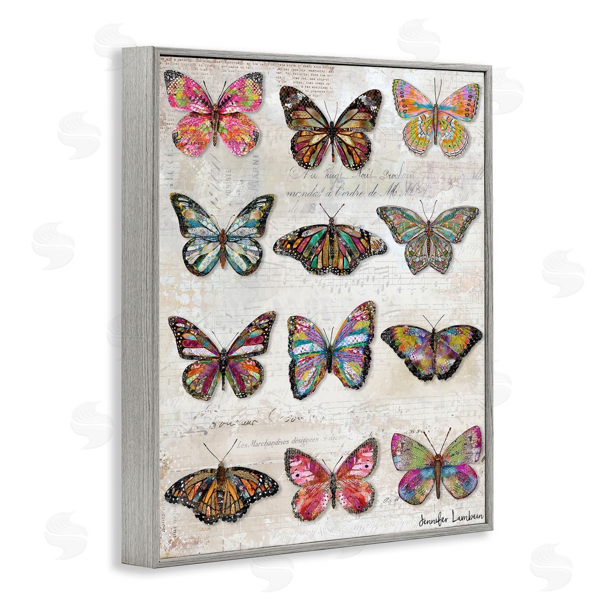 Jennifer Lambein Butterfly Love Vintage Studies Gray Framed Giclee Wall Art Print