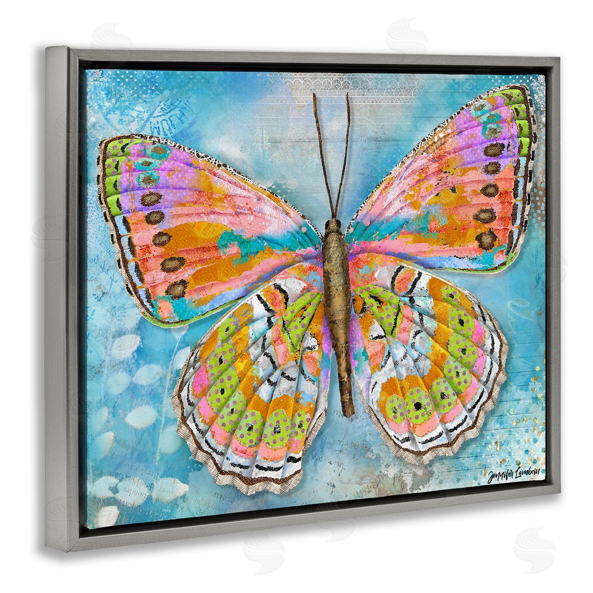 Jennifer Lambein Celebration Butterfly Wings Gray Floating Frame Canvas Wall Art Print