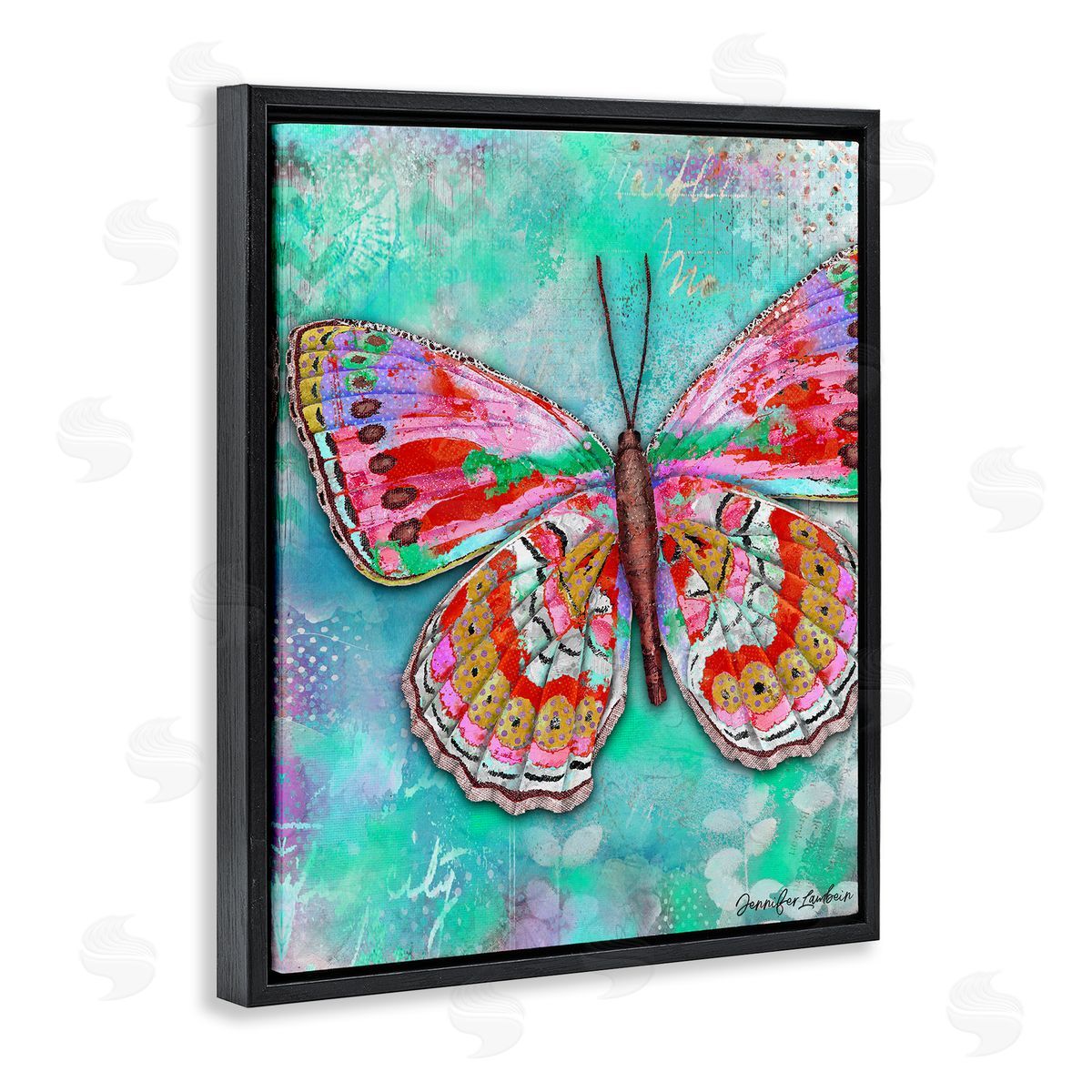 Jennifer Lambein Cherry Mint Butterfly Black Floating Frame Canvas Wall Art Print