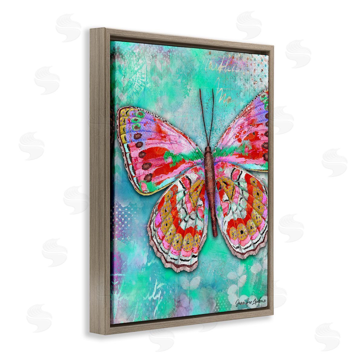 Jennifer Lambein Cherry Mint Butterfly Brown Floating Frame Canvas Wall Art Print