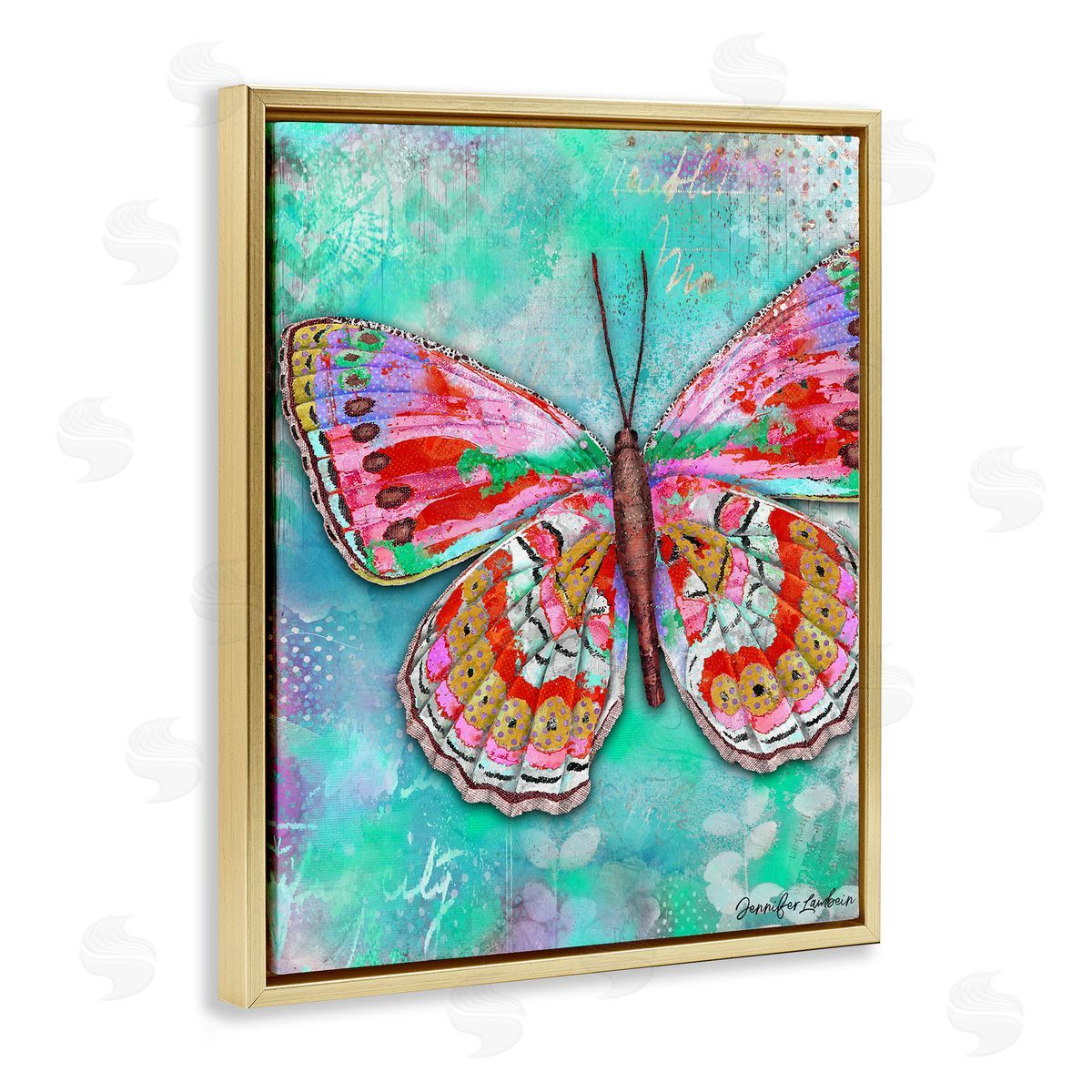 Jennifer Lambein Cherry Mint Butterfly Gold Floating Frame Canvas Wall Art Print