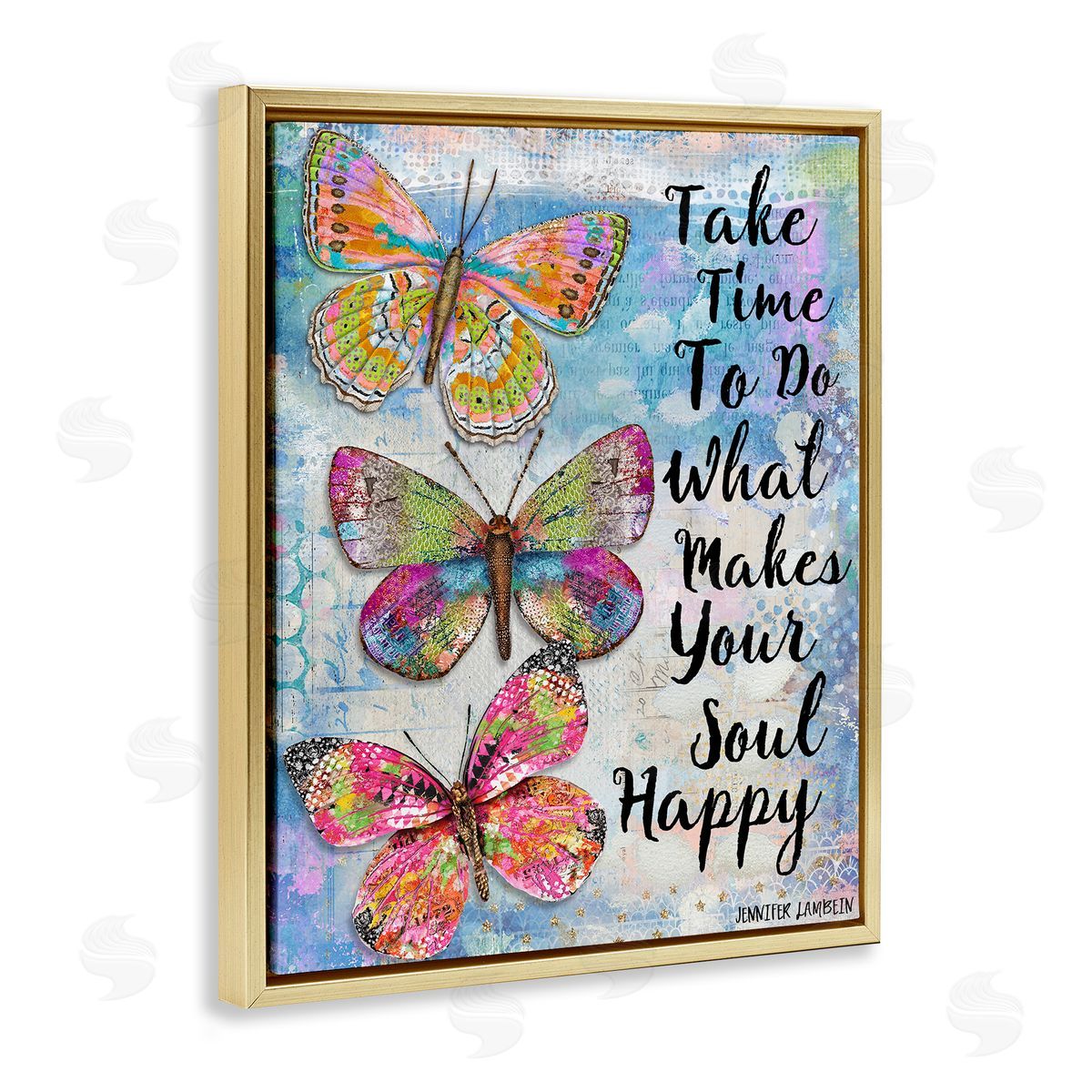 Jennifer Lambein Makes Your Soul Happy Butterfly Gold Floating Frame Canvas Wall Art Print