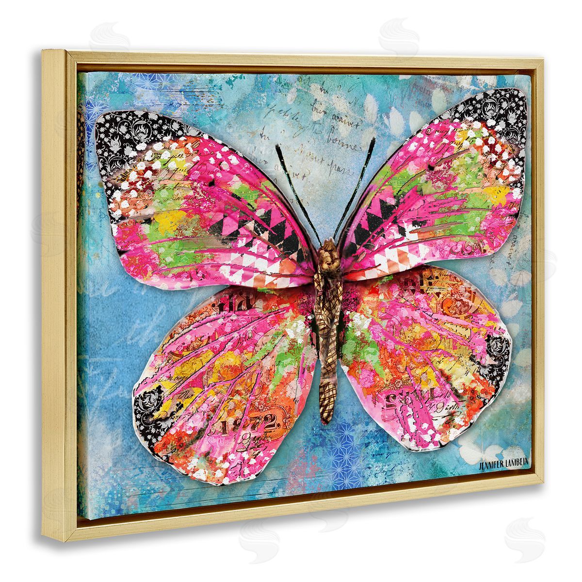 Jennifer Lambein Wonderland Butterfly Pattern Gold Floating Frame Canvas Wall Art Print