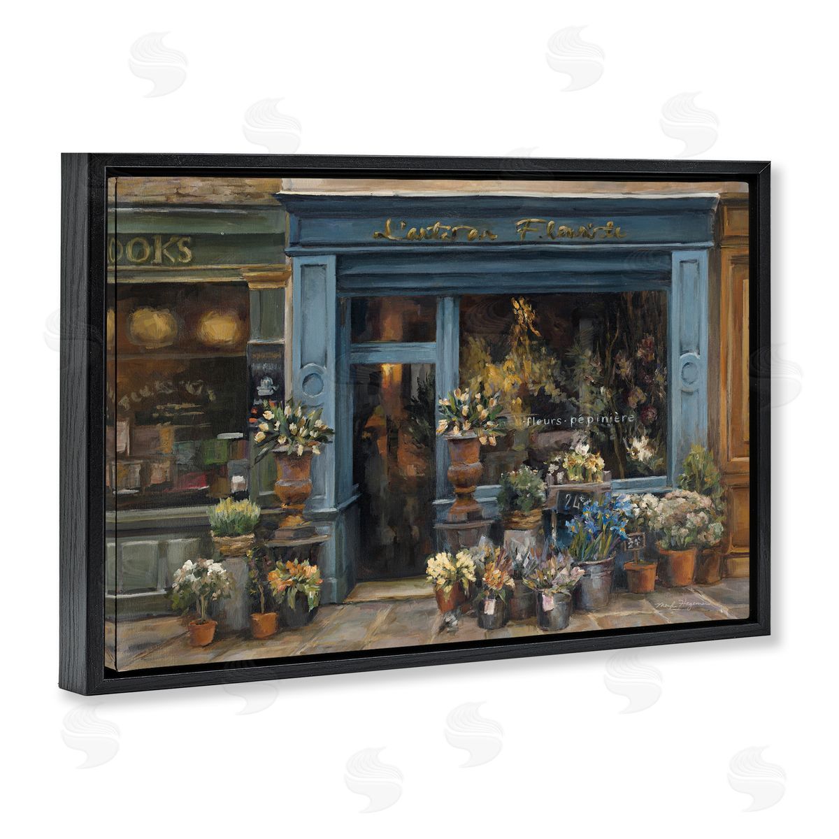 Marilyn Hageman Florist Shopfront in Town Black Floating Frame Canvas Wall Art Print