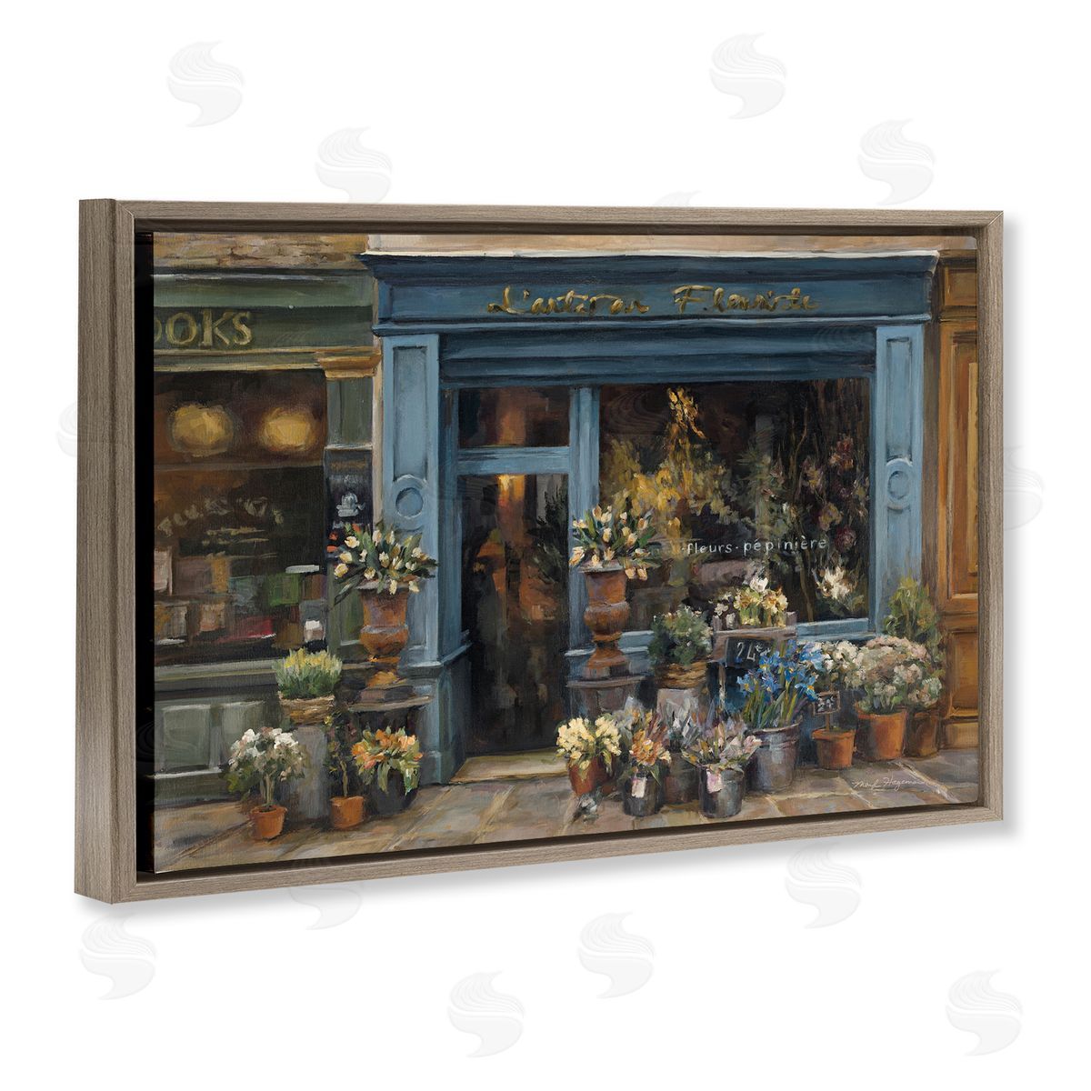 Marilyn Hageman Florist Shopfront in Town Brown Floating Frame Canvas Wall Art Print