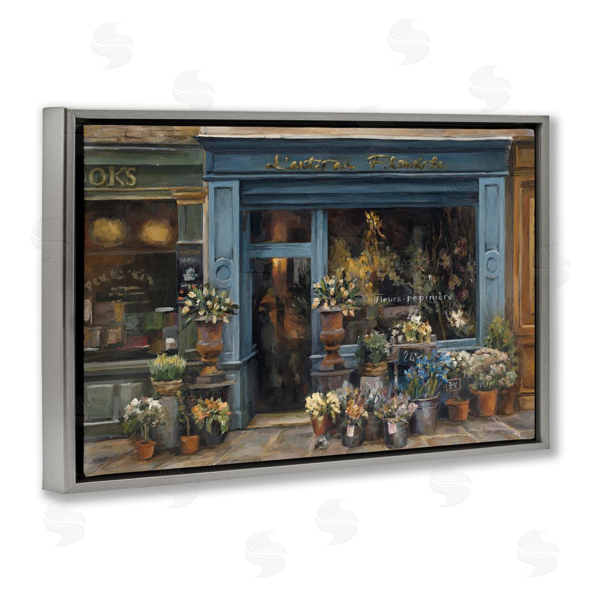 Marilyn Hageman Florist Shopfront in Town Gray Floating Frame Canvas Wall Art Print