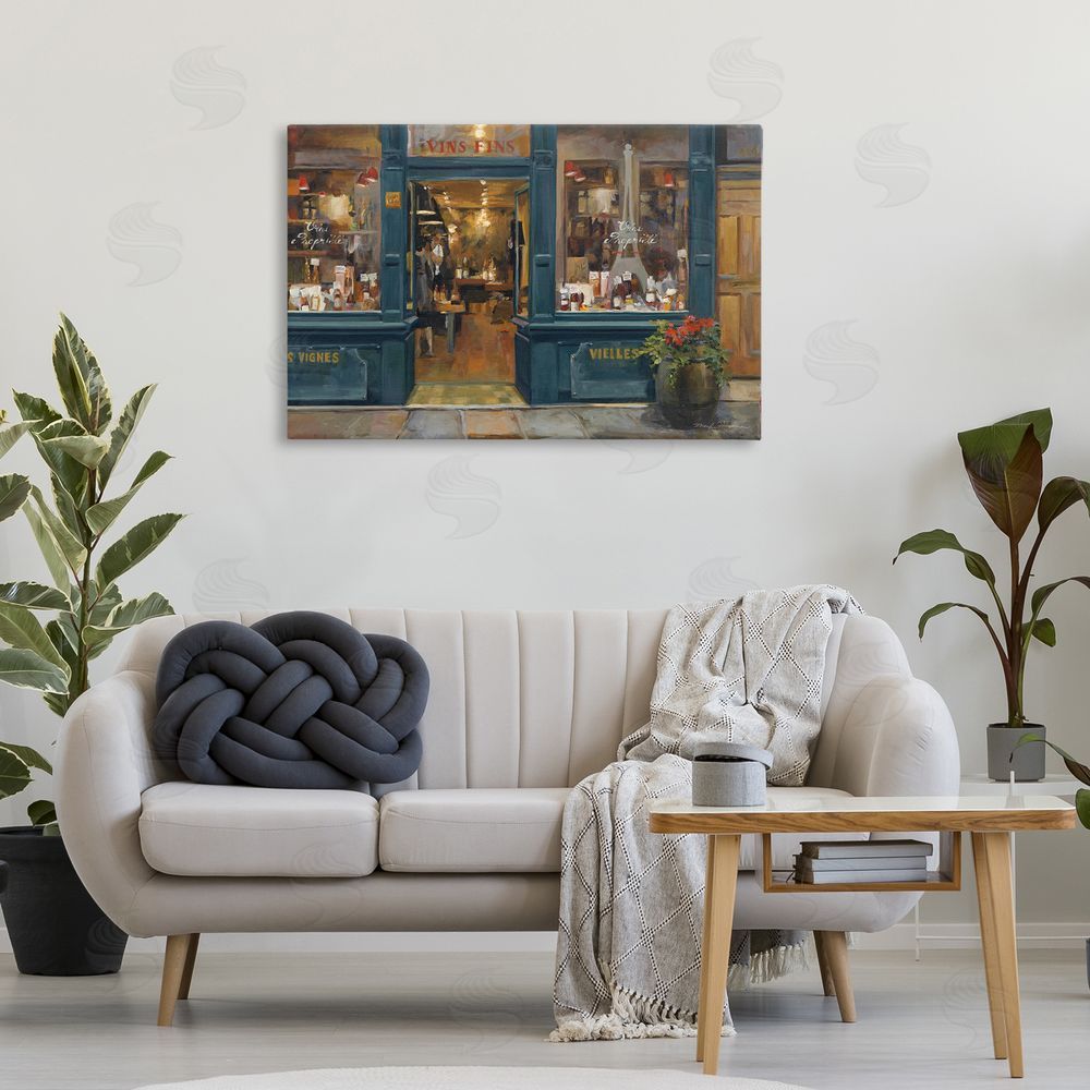 Marilyn Hageman Parisian Wine Shop Canvas Wall Art Print in Room