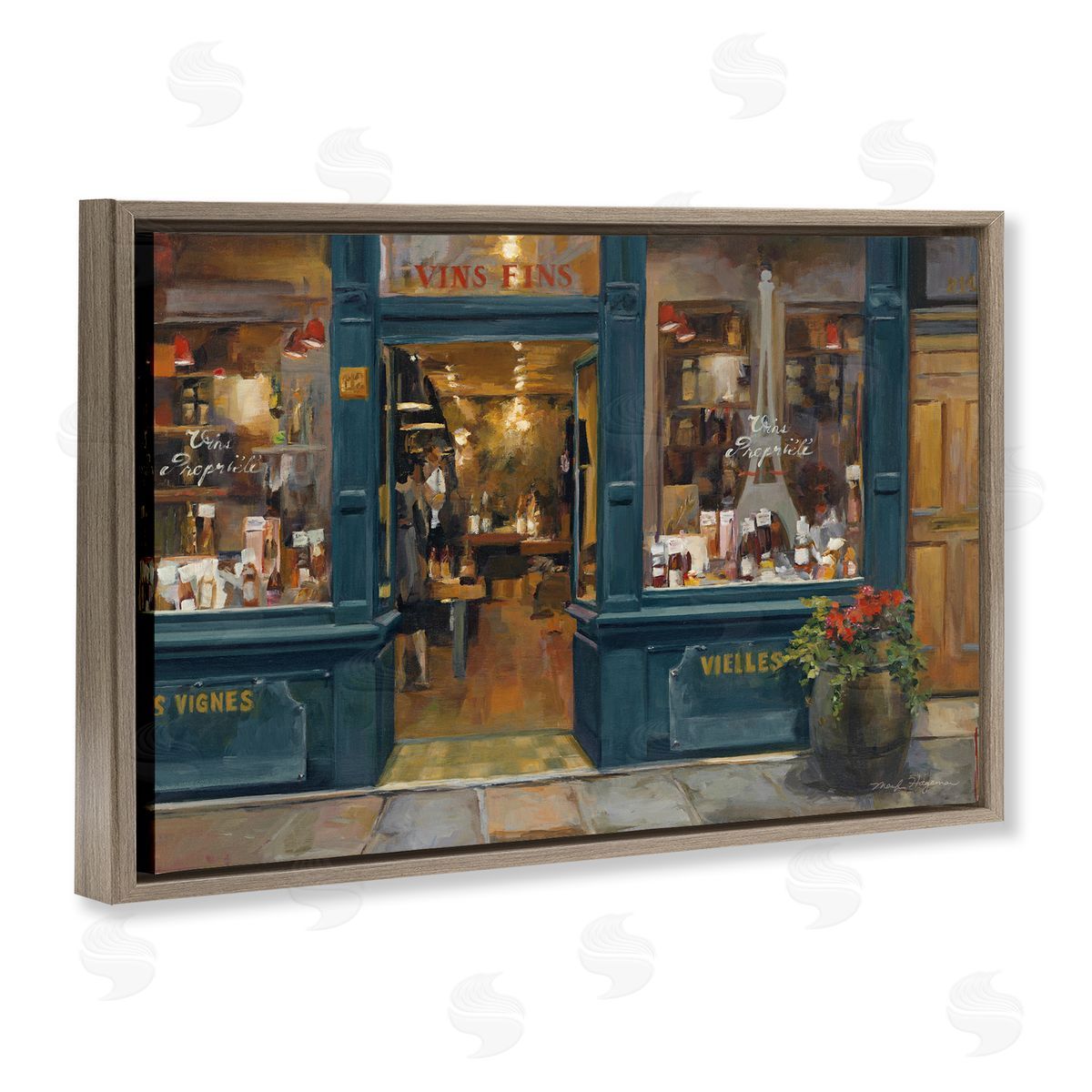 Marilyn Hageman Parisian Wine Shop Brown Floating Frame Canvas Wall Art Print