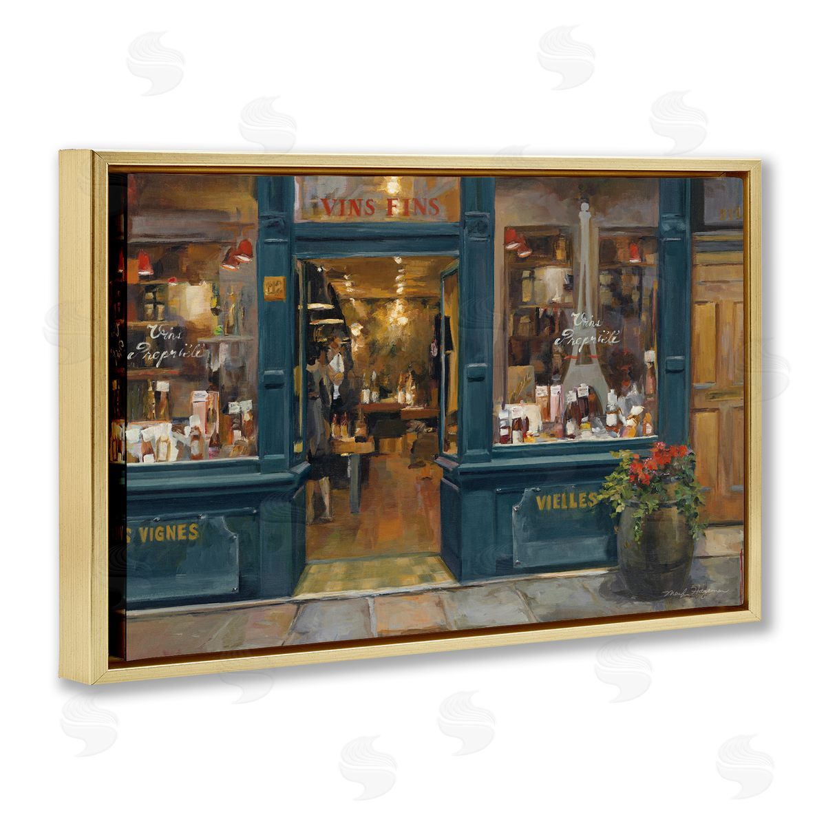 Marilyn Hageman Parisian Wine Shop Gold Floating Frame Canvas Wall Art Print