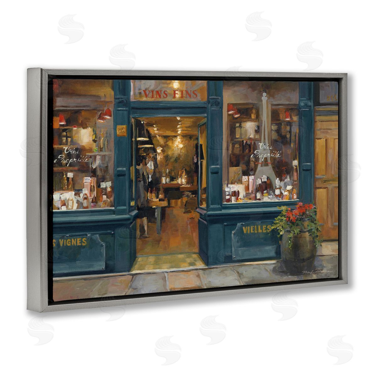 Marilyn Hageman Parisian Wine Shop Gray Floating Frame Canvas Wall Art Print