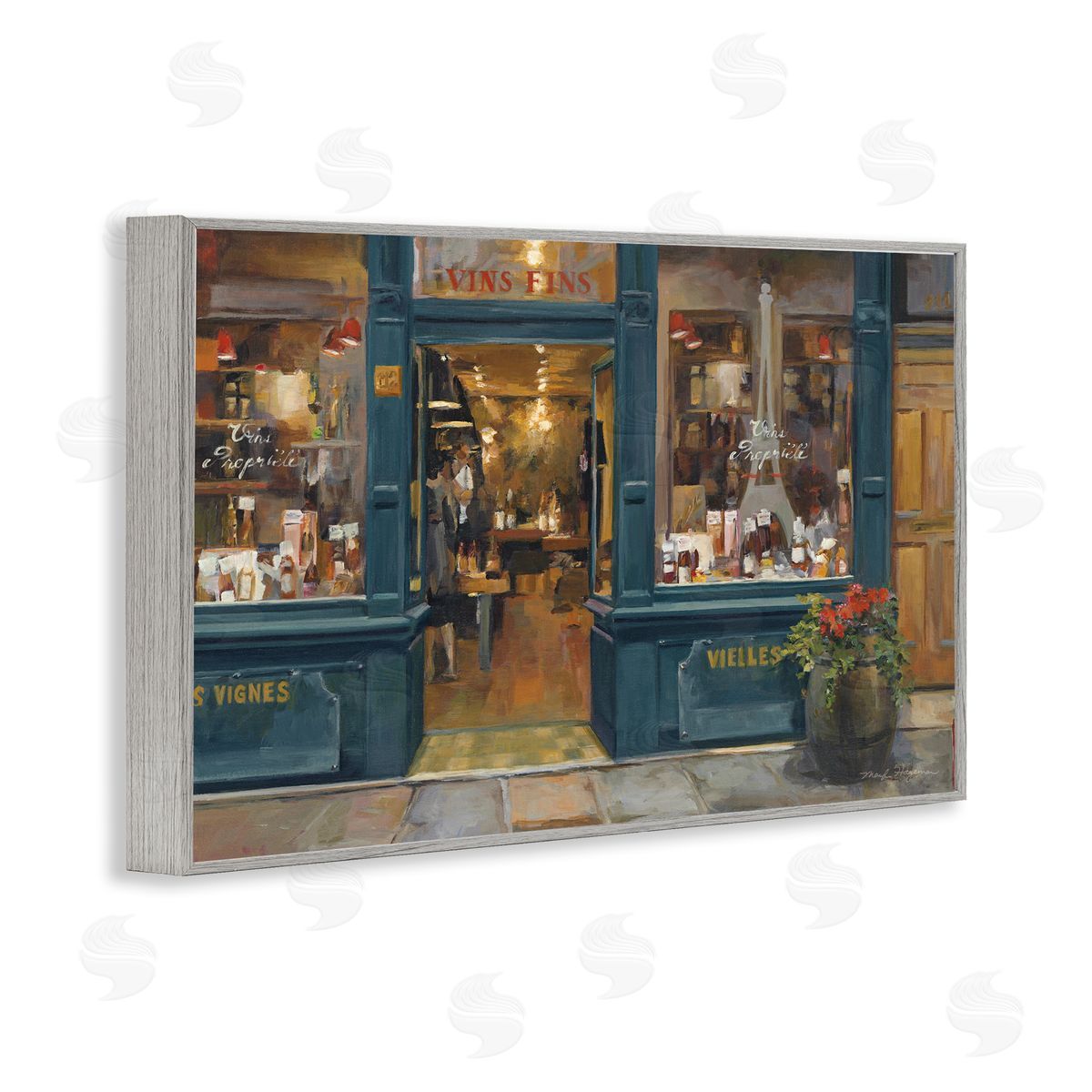 Marilyn Hageman Parisian Wine Shop Gray Framed Giclee Wall Art Print