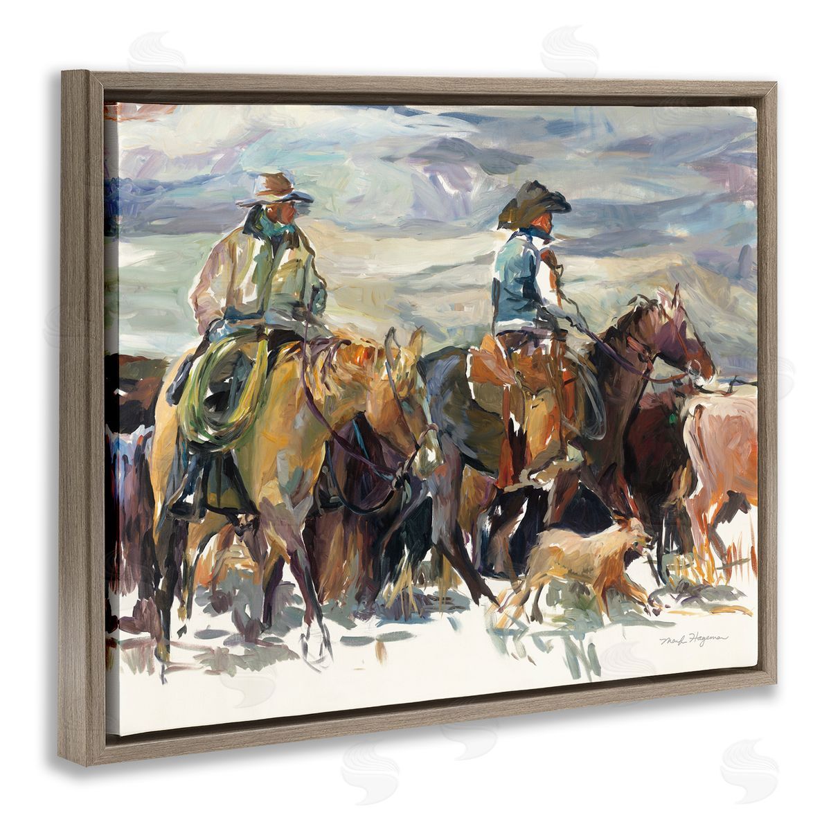 Marilyn Hageman The Roundup Western Painting Brown Floating Frame Canvas Wall Art Print
